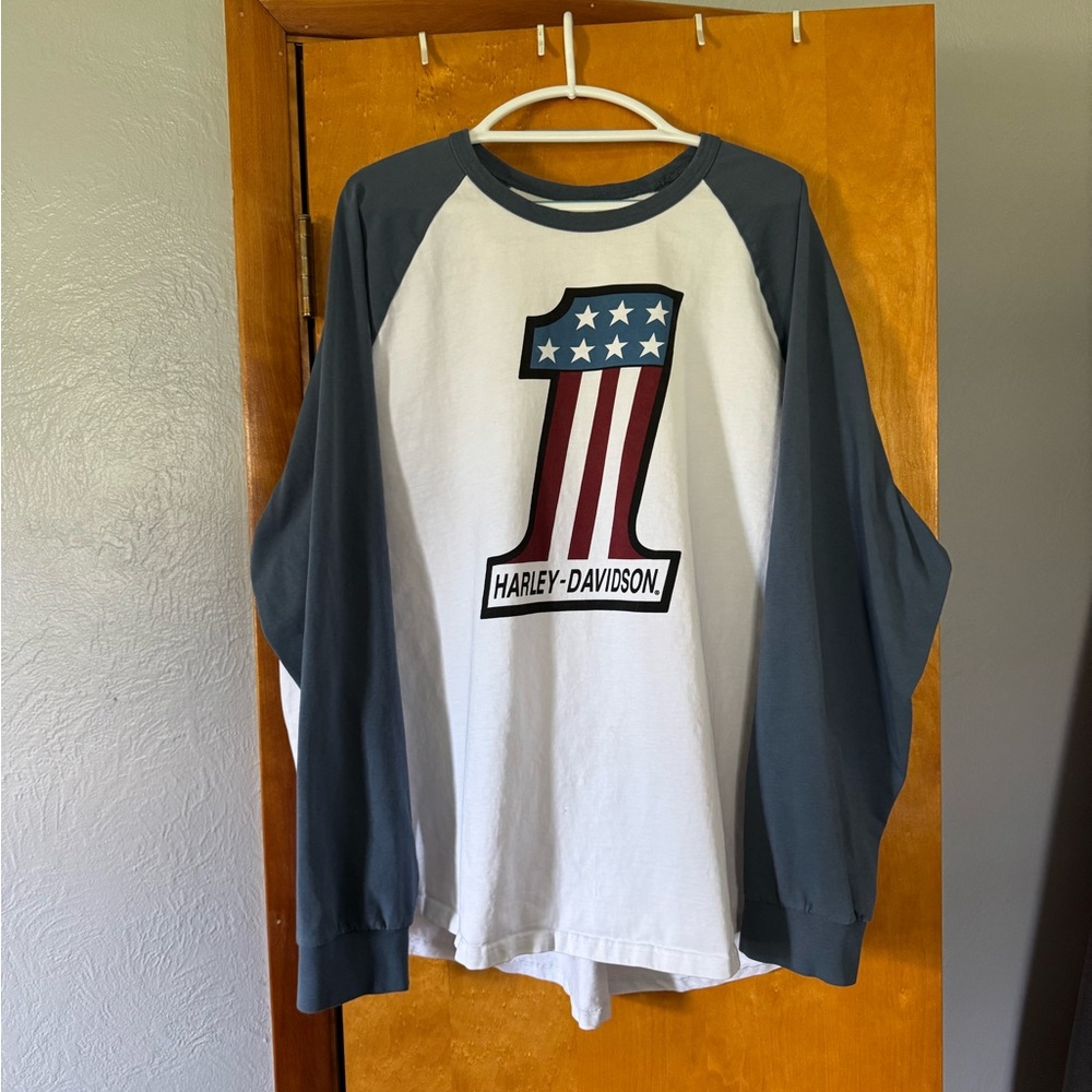 Harley-Davidson Men’s Long Sleeve Shirt - White and Dark Blue